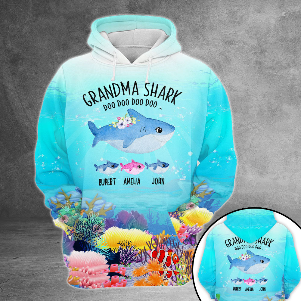 Personalized Grandma Shark Doo Doo Under The Sea All Over Print Shirts For Grandma Nana GiGi Nickname And Grandkid's Name Can Be Change Phts