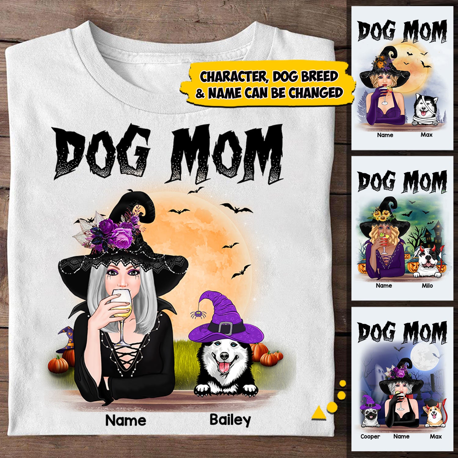 Personalized Halloween Witch Dog Mom Shirts, Custom Dog Mom, Dog Lovers, M0402, LOQN