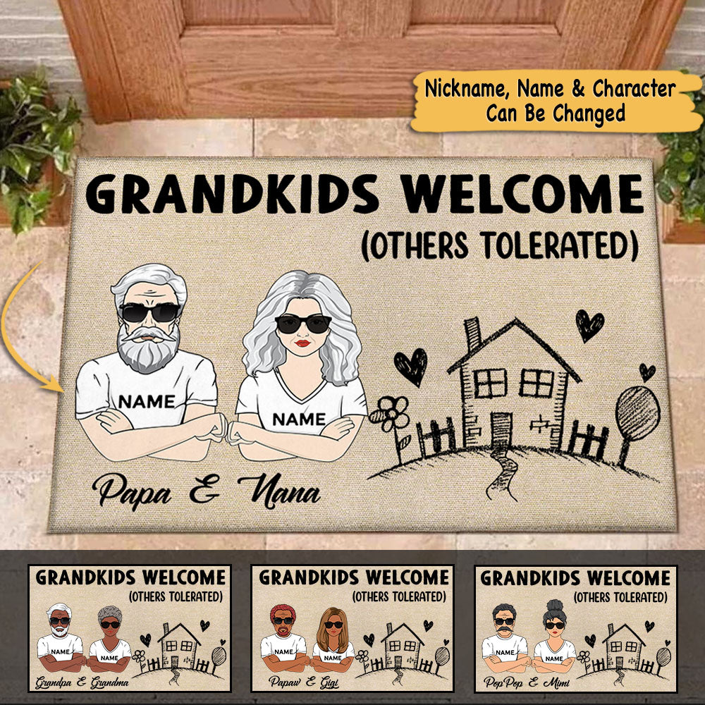 Nana and Papa, Grandkids Welcome Others Tolerated Personalized Doormat For Grandparents LIHD HN98