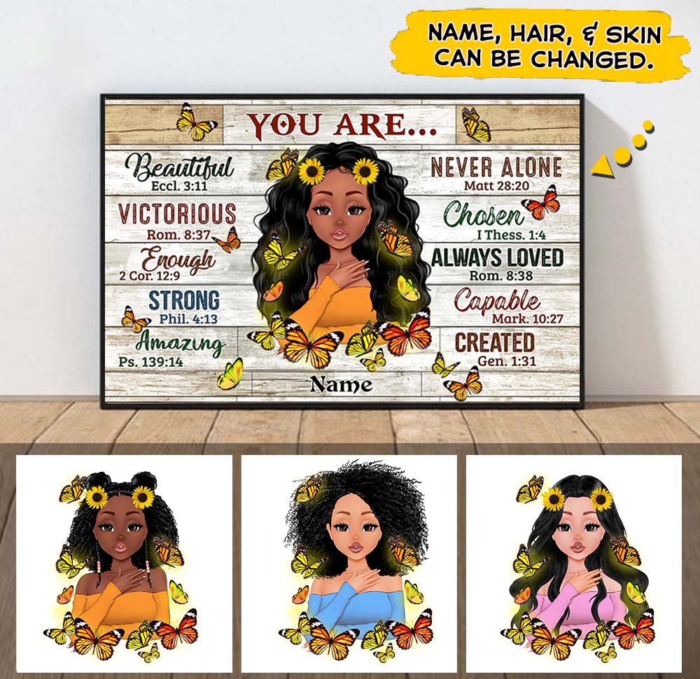 You are Beautiful Eccl. 3:11, Personalized Poster & Canvas For Black Girl, Sunflower & Butterfly Art, Name & Character Can Be Changed, HG98, UOND