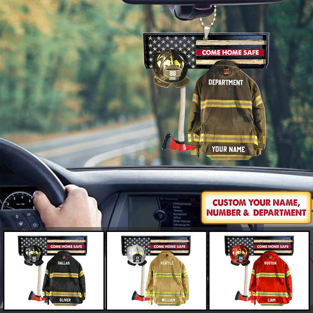 Come Home Safe Car Ornament, Firefighter Armor Custom Cut Shaped Acrylic Ornament Two Sides Print, M0402, UOND, Made By Acrylic And The 2 Sides Are The Same