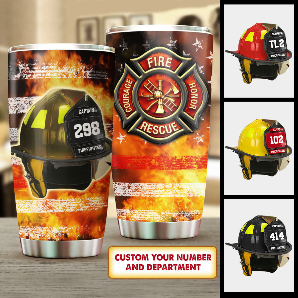 Personalized American Firefighter Tumbler, Custom Helmet and Number, M0402, UOND