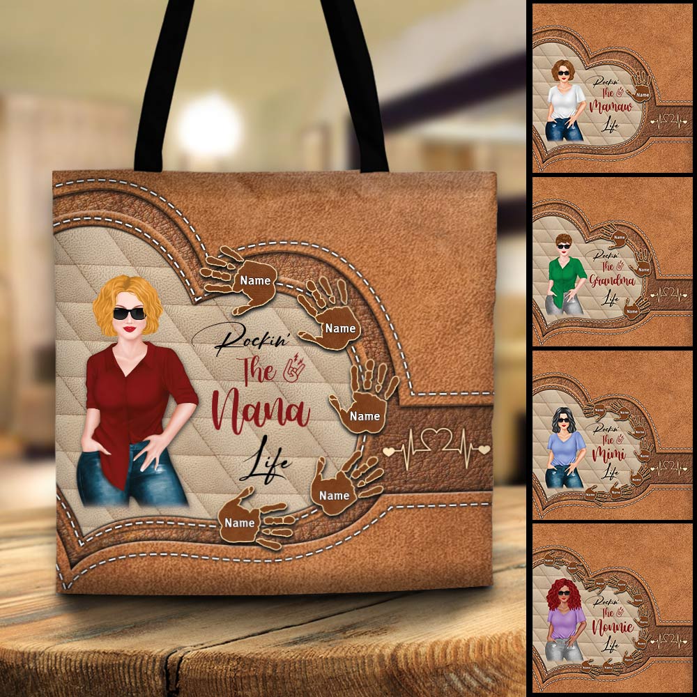 Rockin' The Nana Life Printed Leather Pattern Personalized Tote Bag For Grandma DO99 HN98