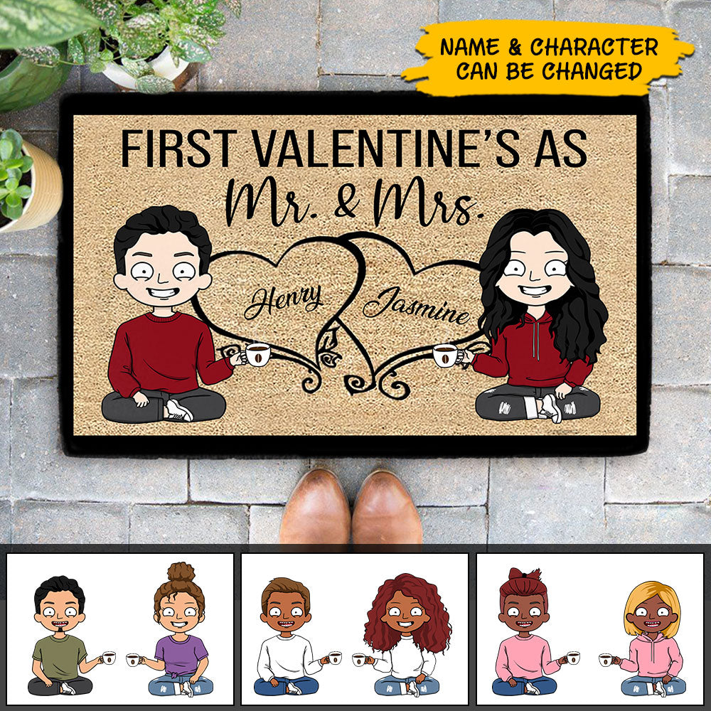 Personalized Doormat For Couples, FIRST VALENTINE’S AS Mr. & Mrs., Names & Characters can be changed, HG98, PHTS