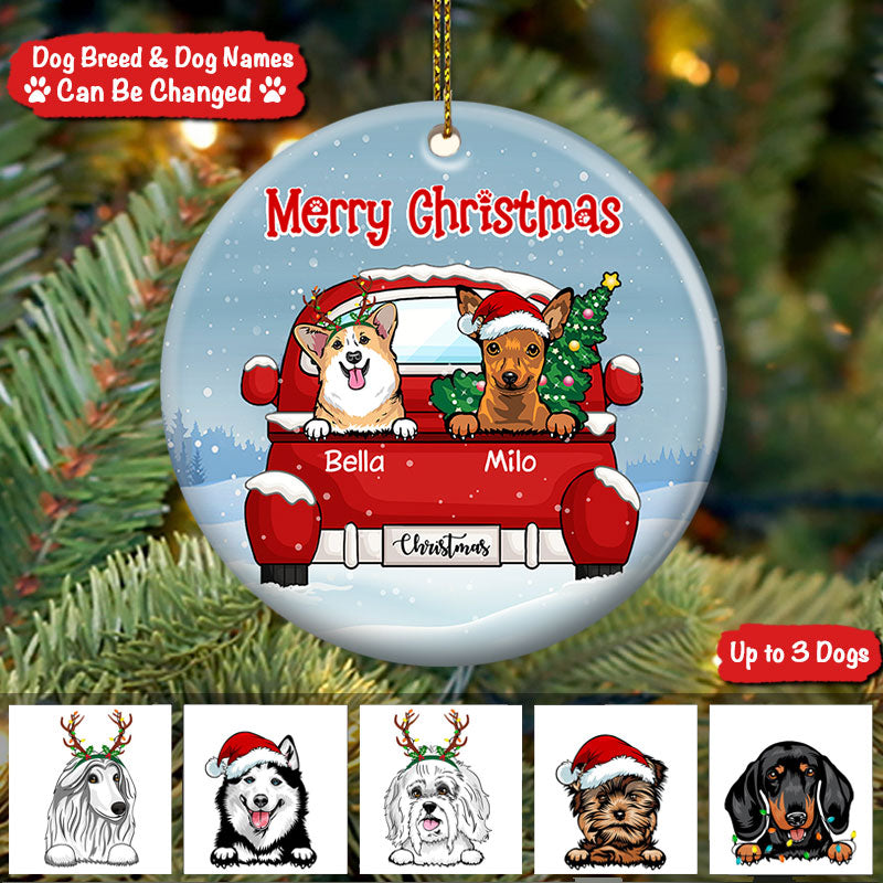 Personalized Christmas Medallion Ornament, Custom Dog Breed & Dog Names, Dog Mom, Dog Dad, Dog Lovers, M0402, LIHD