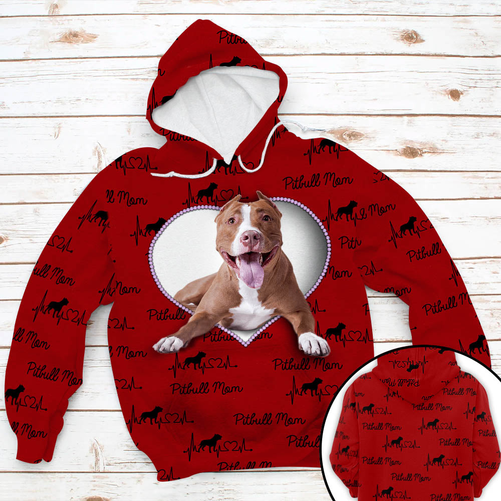 Pitbull Mom Heartbeat Valentine All Over Print Shirt For Dog Mom, Dog Lovers, M0402, Phts
