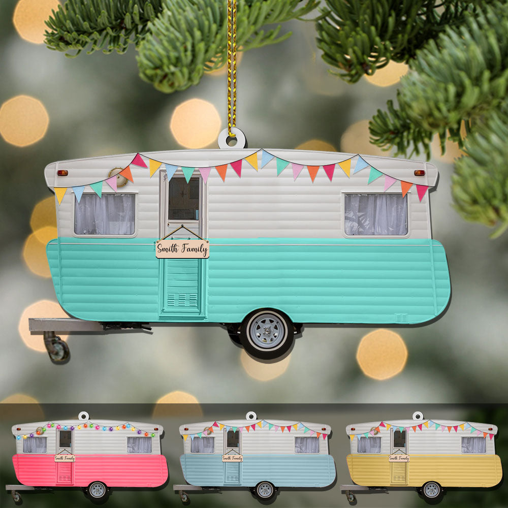 Caravan Camper Ornament, Custom Shaped Acrylic Ornament Two Sides Print, Name & Caravan's Color can be changed, HG98, TRHN, Made By Acrylic And The 2 Sides Are The Same