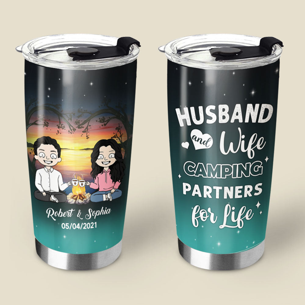 Husband & Wife Camping Partners For Life, Personalized Tumbler For Couples, Camping Lovers, Names & Characters can be changed, HG98, UOND