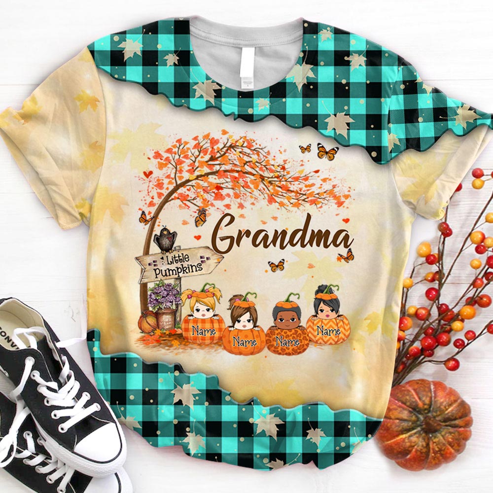 Nana's Little Pumpkin Autumn Halloween Personalized All Over Print 3D Shirts For Grandma Nana LIHD HN98