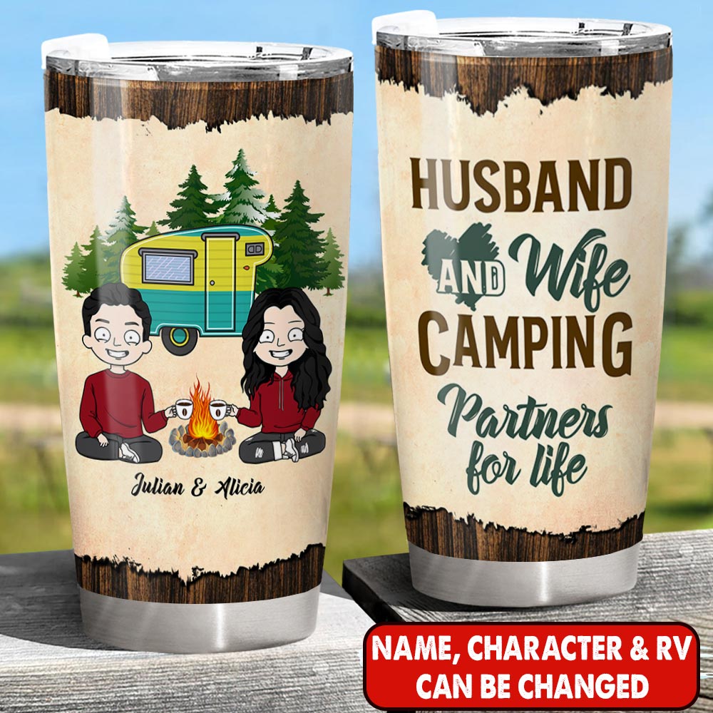 Personalized Couple Camping Tumbler, Husband & Wife Camping Partners For Life, M0402, PHTS