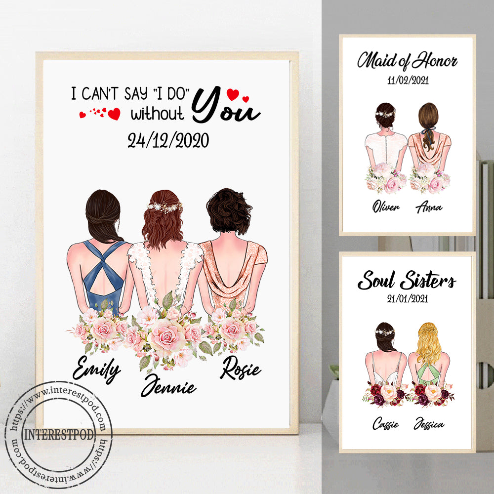 Maid Of Honor Poster, Bridesmaids, Gift for Friends or Sisters, Bridal Party Gift - HG98