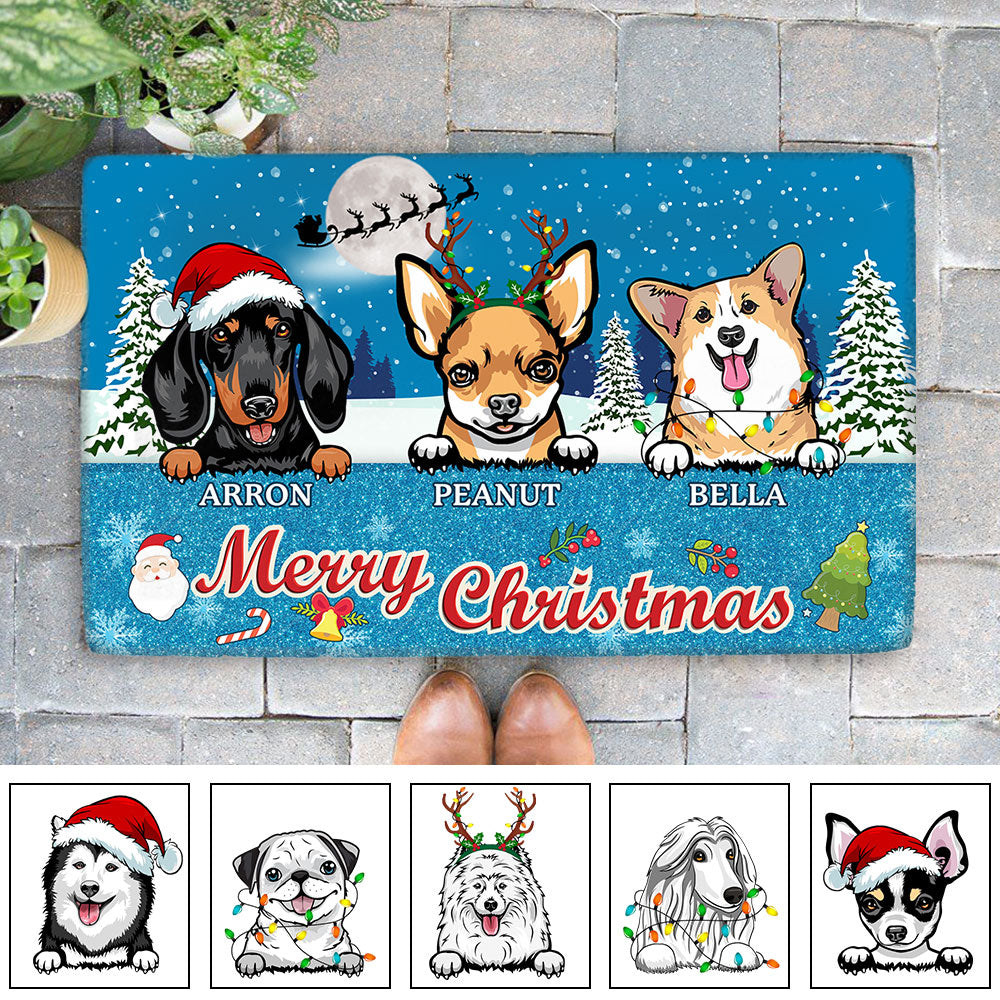 Personalized Dog Breed & Dog Names, Custom Doormat, Merry Christmas, Dog Mom, Dog Lovers, M0402, TRHN