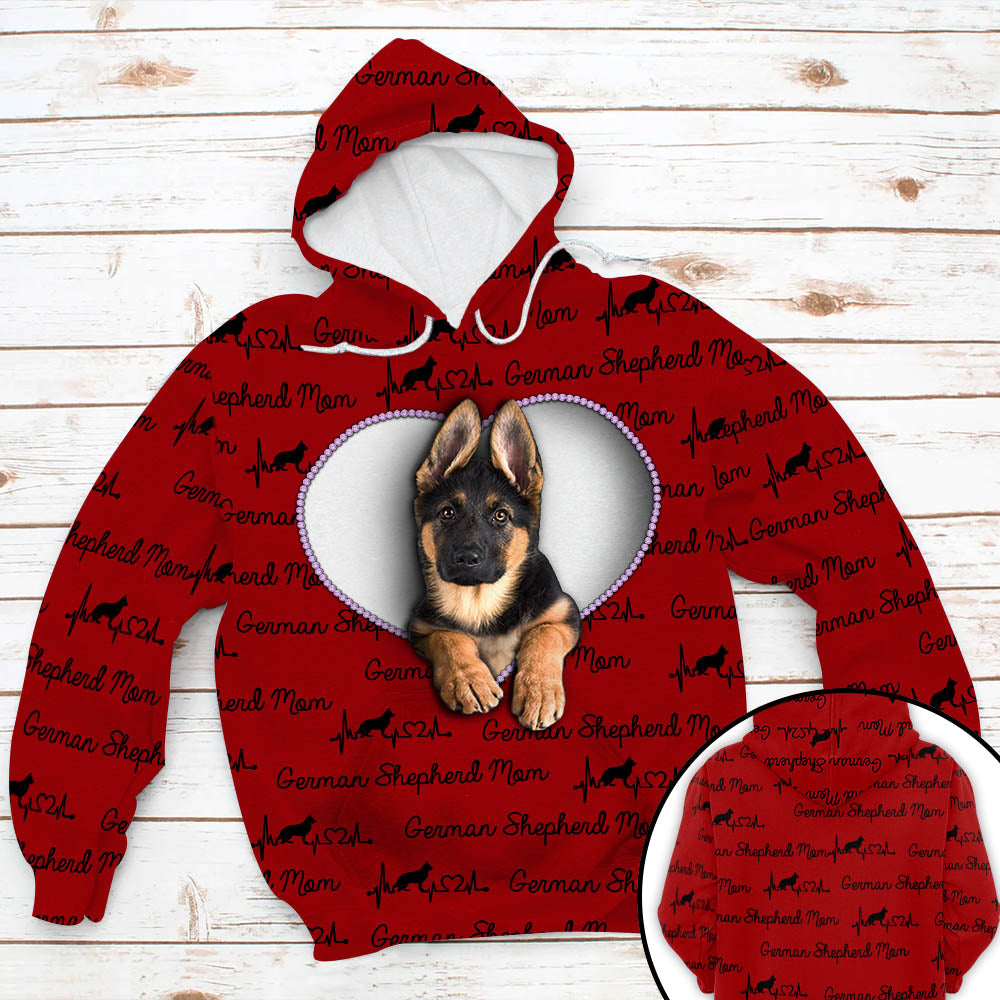German Shepherd Mom Heartbeat Valentine All Over Print Shirt For Dog Mom, Dog Lovers, M0402, Phts