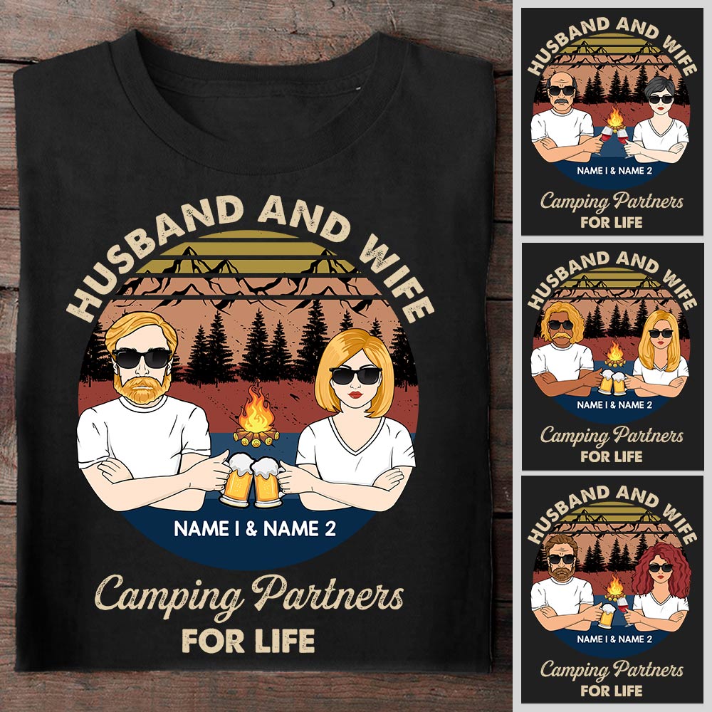 Personalized Camping Shirt, Husband And Wife Camping Partners For Life, Camping Team, Family Camping, Camp Life, Camper Shirts, M0402, DO99