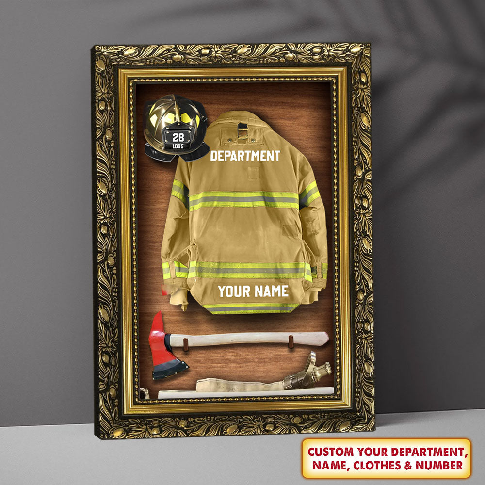 Personalized Firefighter Armor Clothes and Helmet Canvas Prints, UOND