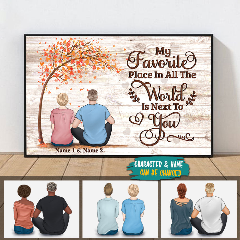 My Favorite Place in all the World is next to You, Personalized Poster & Canvas Art Print For Couples, Tree Autumn, Name can be changed, HG98, DO99
