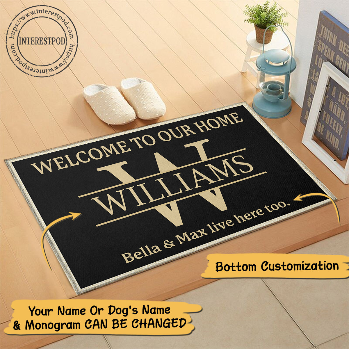 Dog Doormat - Welcome To Our Home - Your Name - Dogs Live Here Too M0402 TRHN