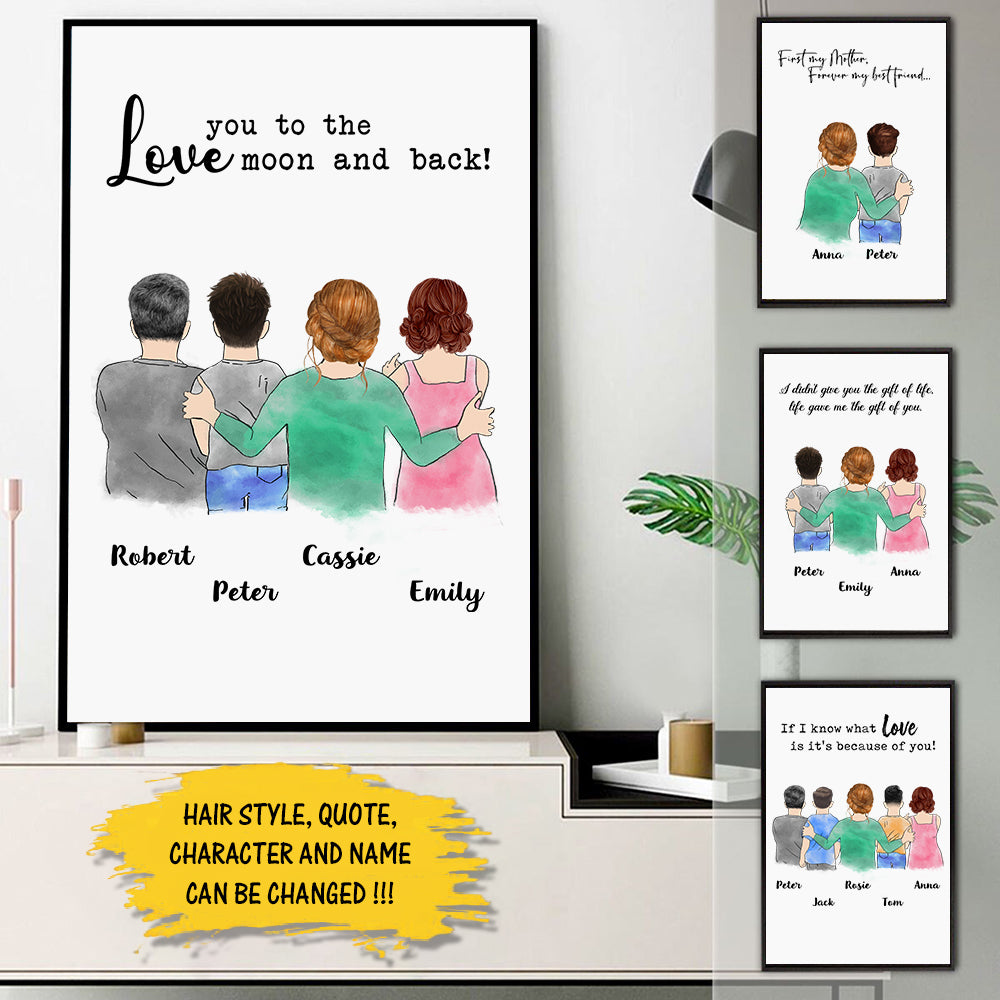 Mother Hug Poster, Mom Daughter Grandma Granddaughter 2 Friends 2 Sisters Gift for Mother's day - HG98