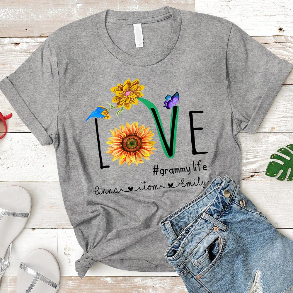 Personalized Nickname & Grandkid's Name - Love Grammy Life Sunflower Shirt