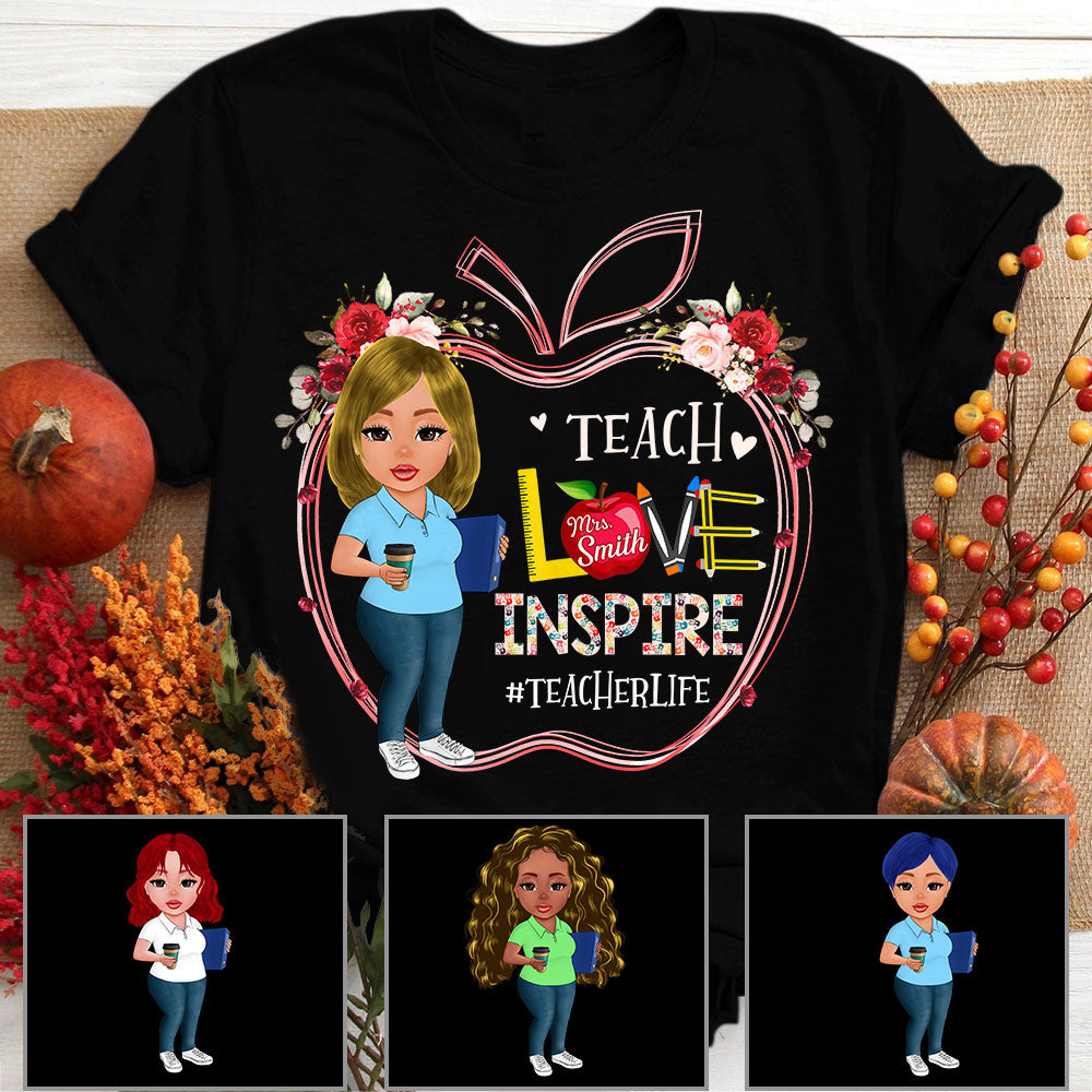 Teach Love Inspire Apple Shape Back To School Personalized Shirt For Teacher, HN98, LIHD
