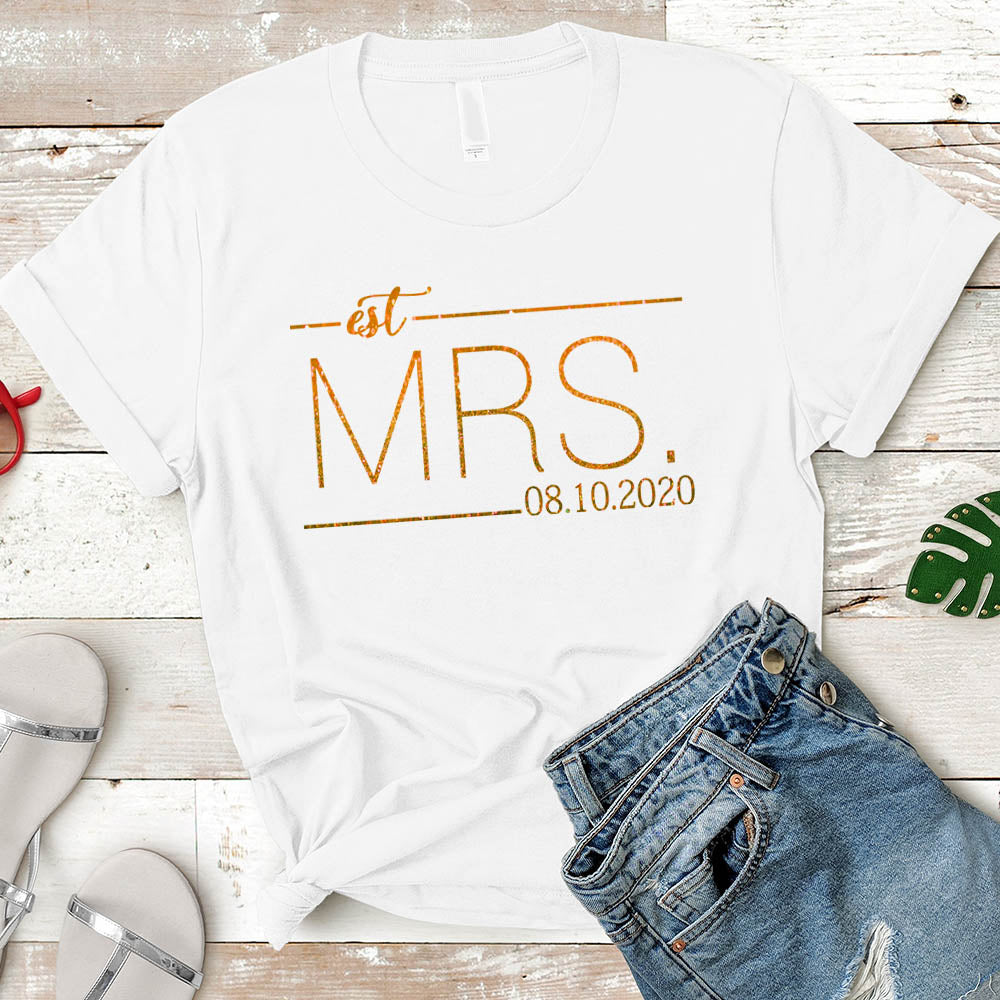 Personalized Wedding Date - Mrs Shirt, Just Married Shirt, Honeymoon Shirt, Wedding Shirt, Wife Shirts, Just Married Shirts, Couples Shirts - HUTS