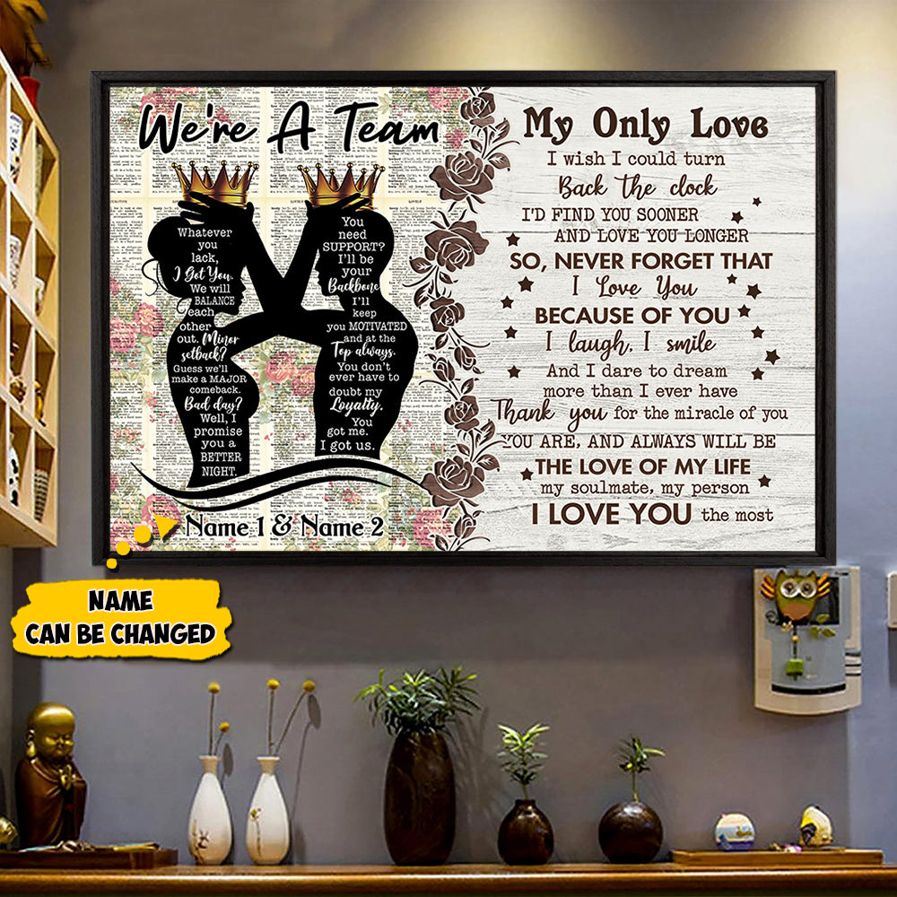 Custom We're A Team Poster & Canvas for Couples, Black Shadow Love Art Print, Name can be changed - HG98, TRHN
