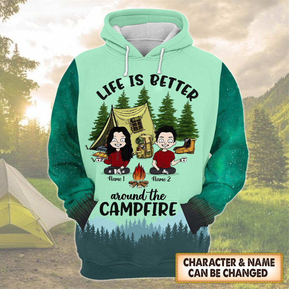 Personalized Couple Camping All Over Print Shirt, Life Is Better Around The Campfire, M0402, TRHN