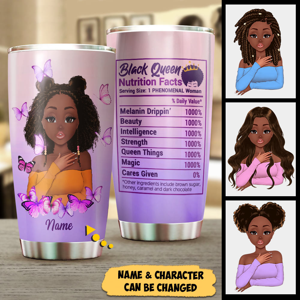 Black Queen Nutrition Facts, Personalized Tumbler For Black Woman Black Girl, Name & Character Can Be Changed HG98 DO99