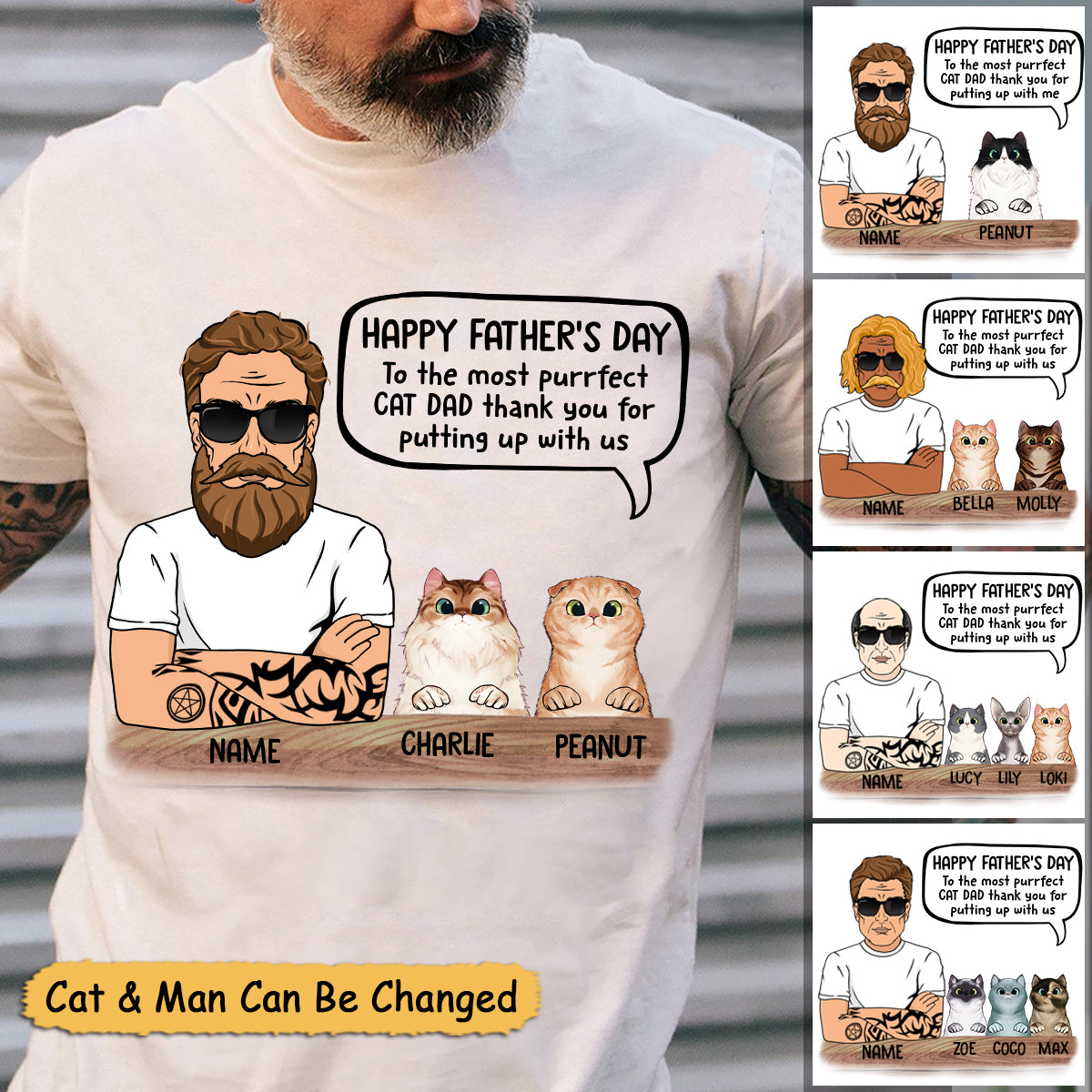 Personalized Man With Cat, Happy Father's day, To the most purrfect Cat Dad, Father's Day Shirts, Gift for cat lovers, M0402, TRHN