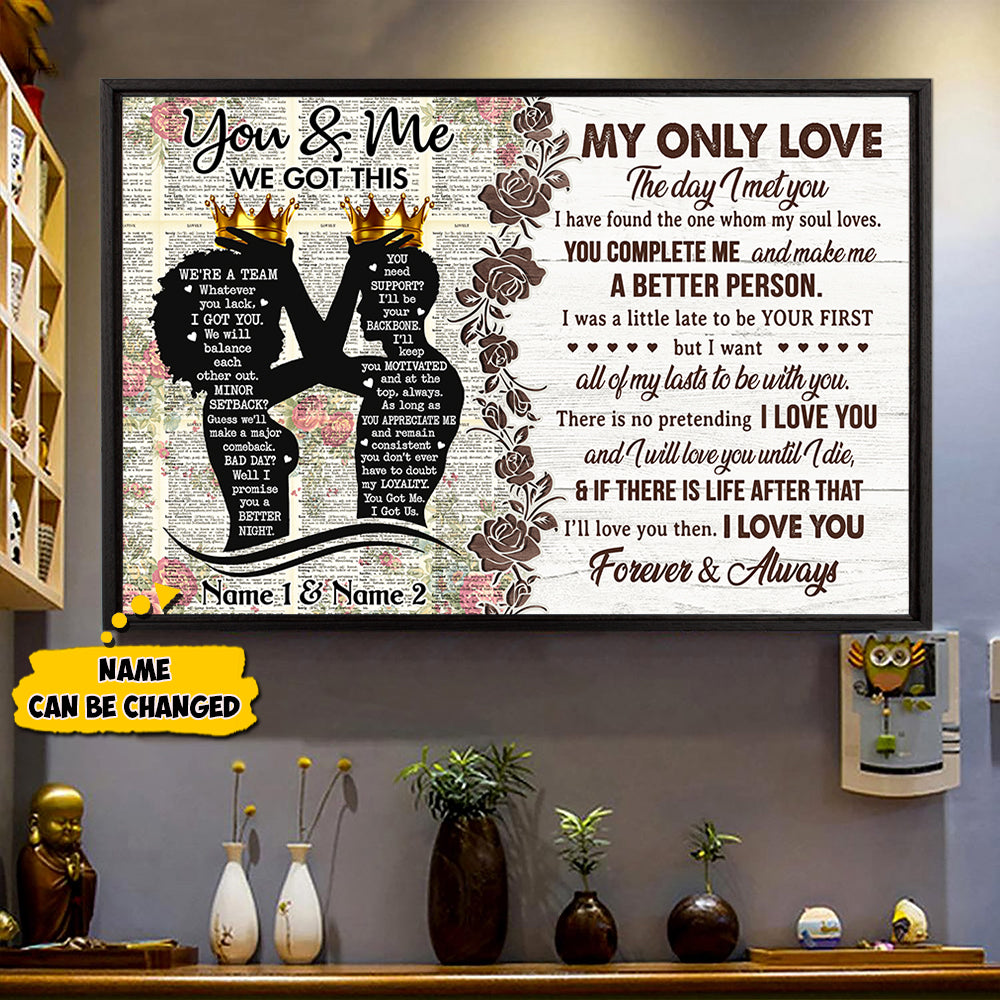 Custom We're A Team Poster & Canvas for Black Couples, Black Love Art Print King & Queen, Name can be changed - HG98, TRHN