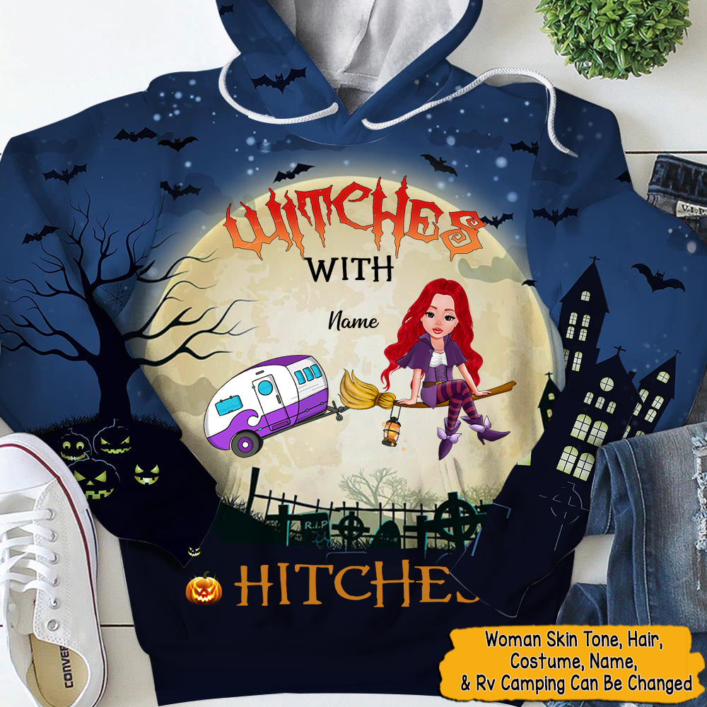 Personalized Witches With Hitches Camping Halloween Shirt, All Over Print, Camper, Campfire, M0402, LOQN