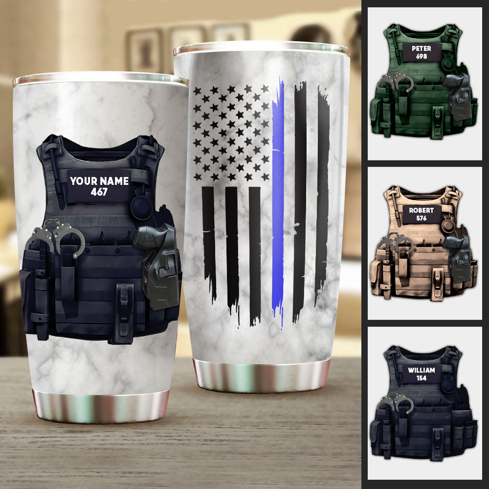 Personalized Police Tumbler, Custom Name and Number, M0402, TRHN
