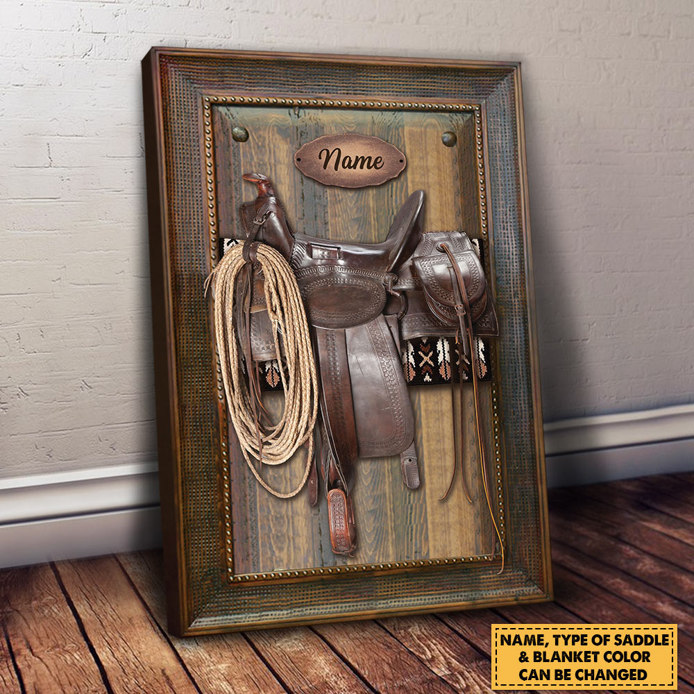 Canvas Horse Saddle Frame Print, Personalized Canvas for Horse Lovers, Cowboy, Cowgirl, Name & Type of Saddle can be changed DO99 HG98