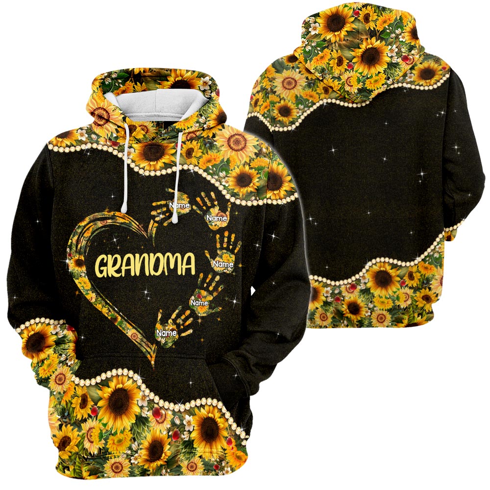 Personalized Grandma Heart Sunflower Pattern All Over Print Shirts For Nana GiGi MiMi Nickname Can Be Changed Huts