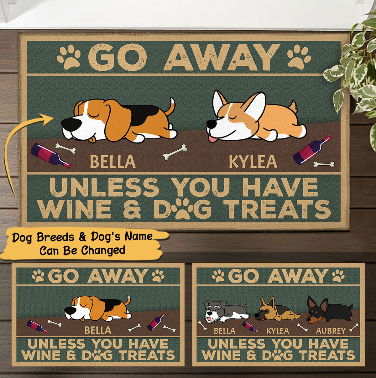 Dog Wine Doormat - Go Away - Unless You Have Wine And Dog Treats M0402 - TRHN