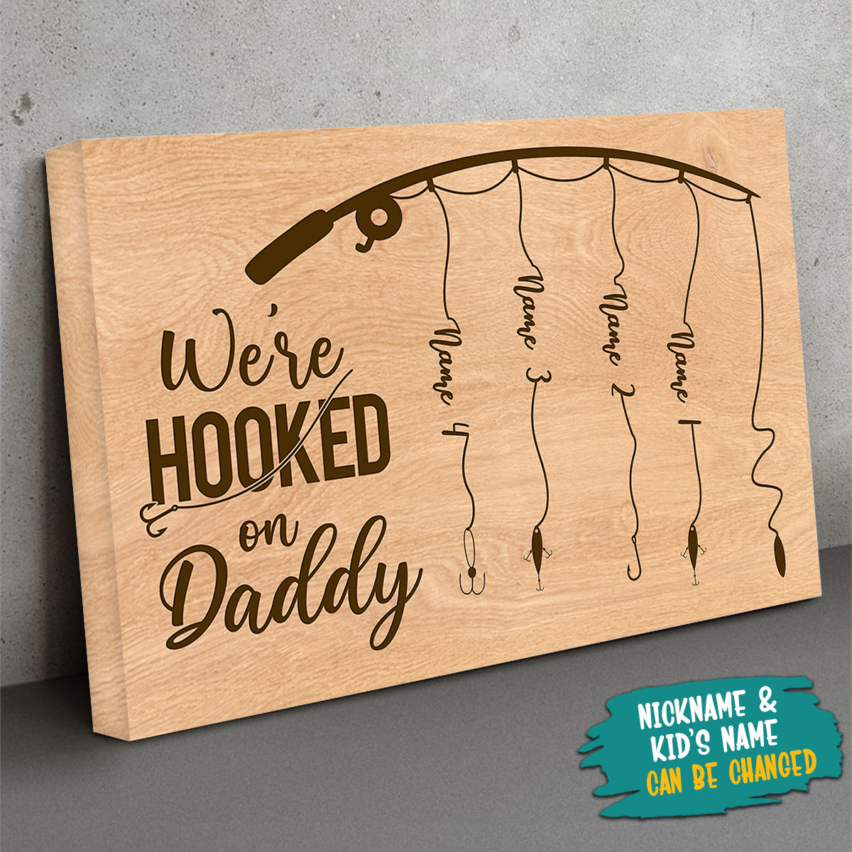Hooked on Daddy Personalized Poster, Personalized Fishing Poster for Dad Grandpa Papa - PHTS
