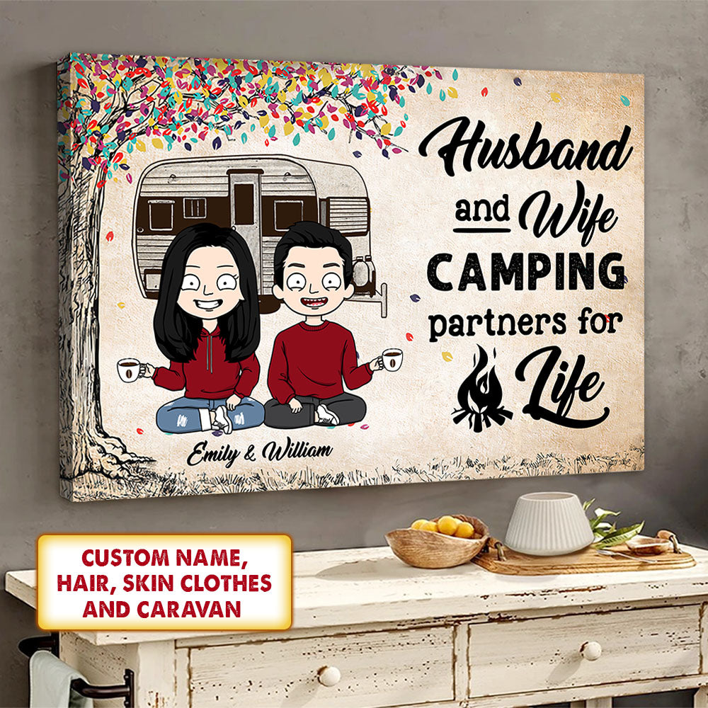 Personalized Poster & Canvas For Couples, Husband and Wife CAMPING partners for life, Names & Characters can be changed, HG98, UOND