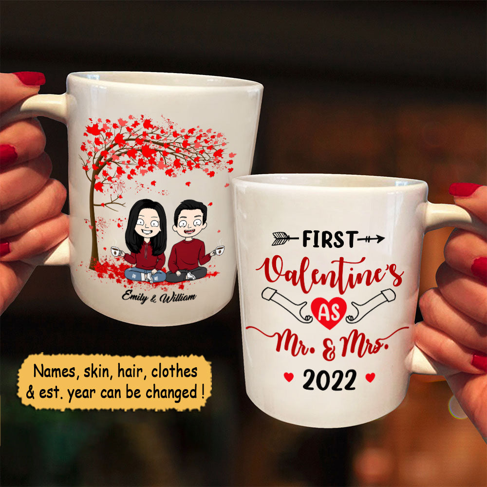 Personalized Mug For Couples, First Valentine's As Mr. & Mrs. 2022, Names & Characters can be changed, HG98, UOND