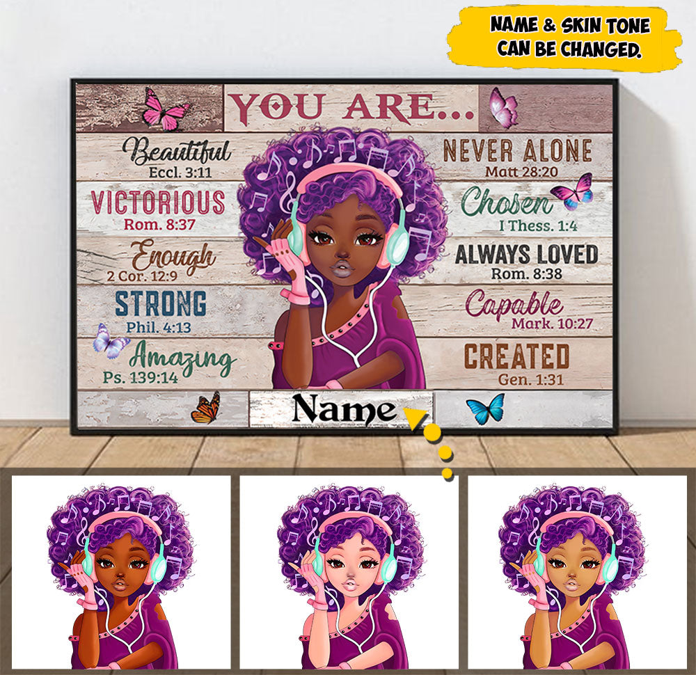You are Beautiful Eccl. 3:11, Personalized Poster & Canvas For Black Girl, The Wonderful Gift for Back To School, Name & Skin Tone Can Be Changed, HG98 LOQN