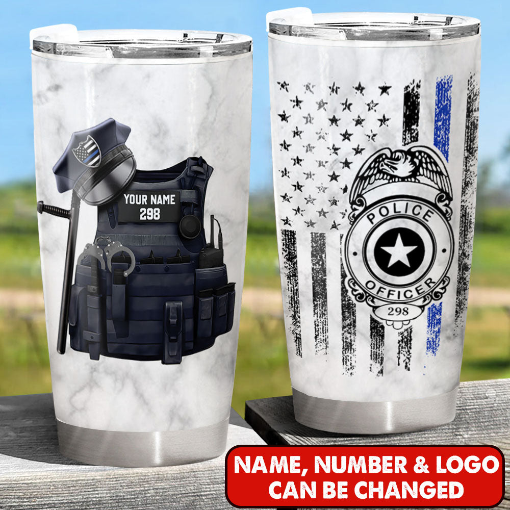 Personalized Police Bulletproof Badge Thin Blue Line Tumbler For Police, UOND