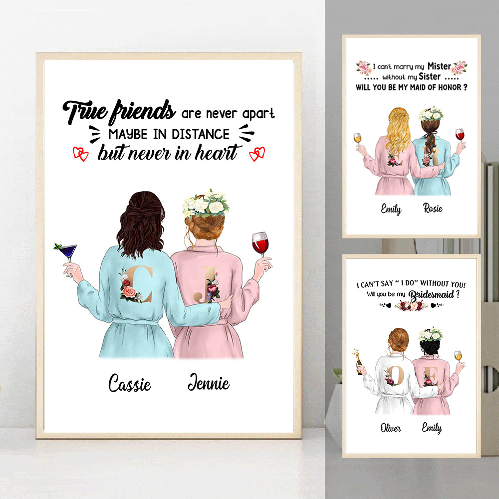 Maid of Honor Poster, 2 Friends 2 Sisters, Bridal Party Gift, Gift for Friends & Sisters - HG98